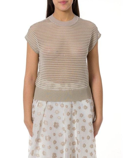 Emporio Armani Natural Striped-Effect Openwork Jumper
