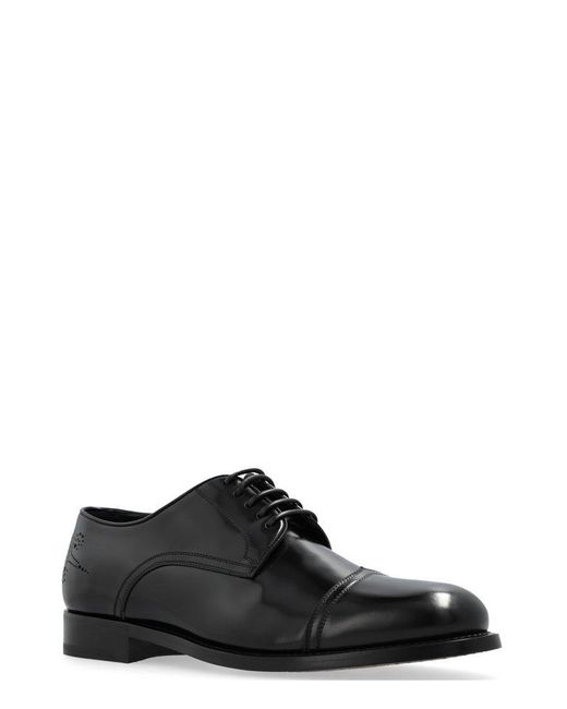 Ferragamo Black Polished Lace-up Shoes for men