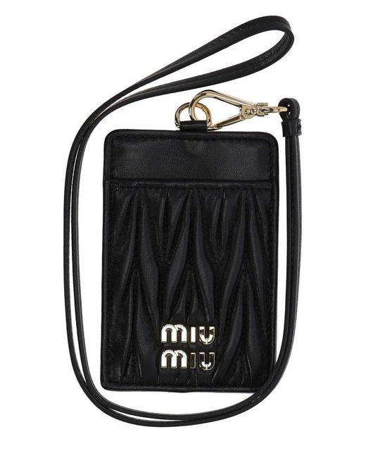 Miu Miu Black Logo Plaque Neck Strapped Cardholder
