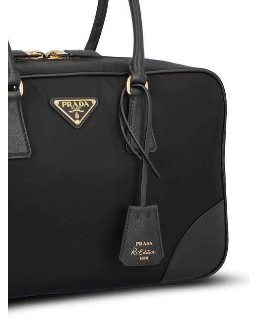 Prada Black Triangle-logo Zipped Tote Bag