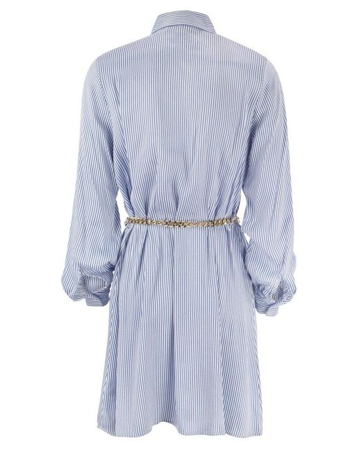 Michael Kors Blue Striped Viscose Chemisier Dress With Belt