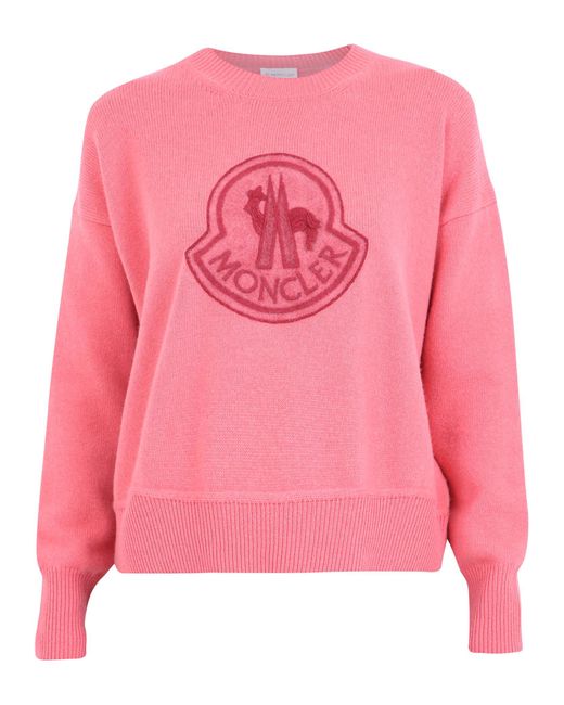Moncler Pink Logo Embroidered Sweater