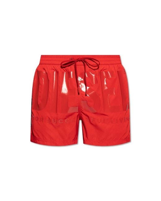 DIESEL Red Bmbx-ken Logo Printed Drawstring Swim Shorts for men