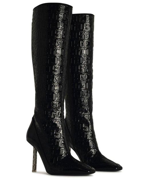 Gcds Black Patent Monogram Logo Chain Boots
