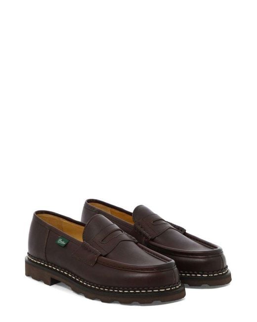 Paraboot Brown Reims Logo Detailed Loafers for men