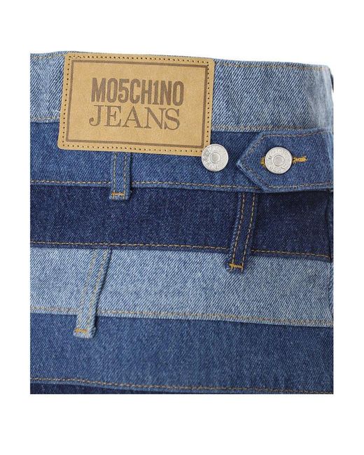 Moschino Blue Jeans Logo Patch Panelled Denim Skirt