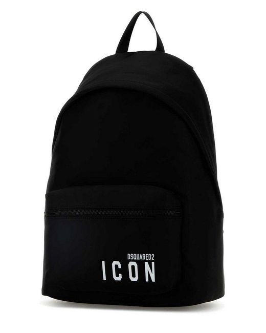 DSquared² Black Be Icon Zipped Backpack for men