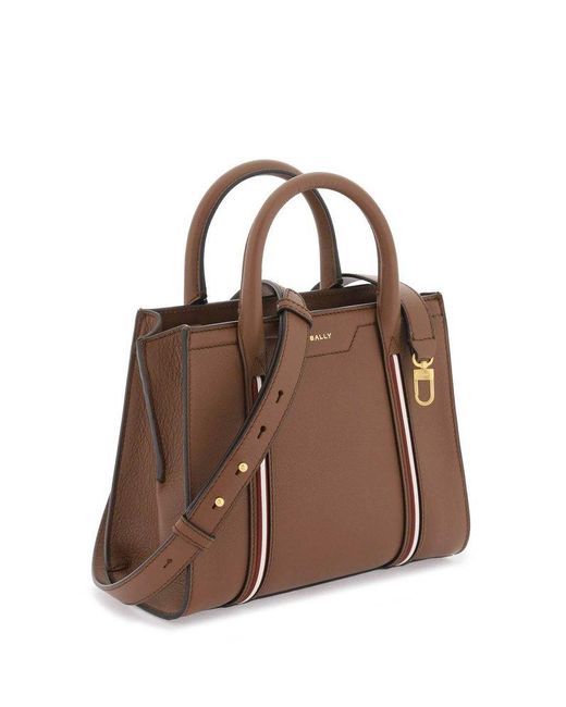 Bally Logo Printed Striped Tote Bag in Brown | Lyst