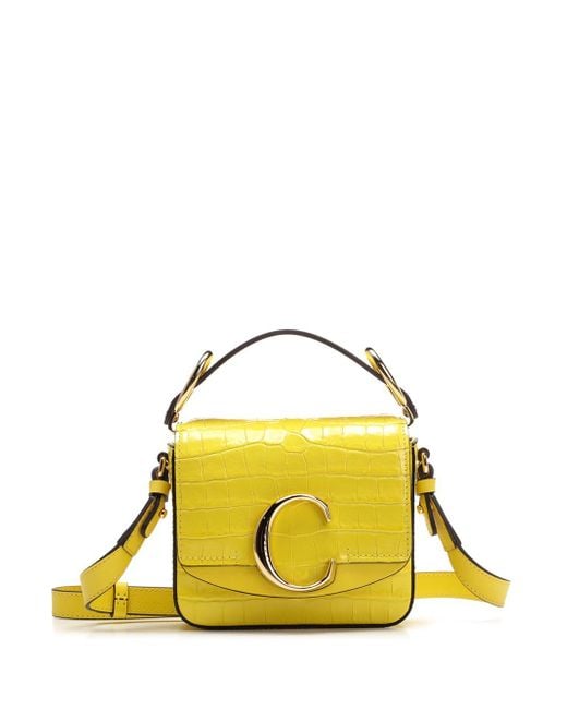 Chloé Yellow Mini "chloé C" Bag In Embossed Leather