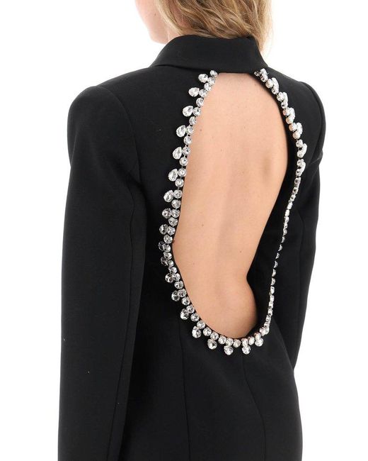 Area Black Embellished Open-back Blazer Mini Dress
