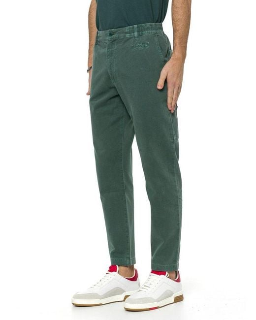 Moschino Green Log Embroidered Tapered Slim-fit Jeans for men