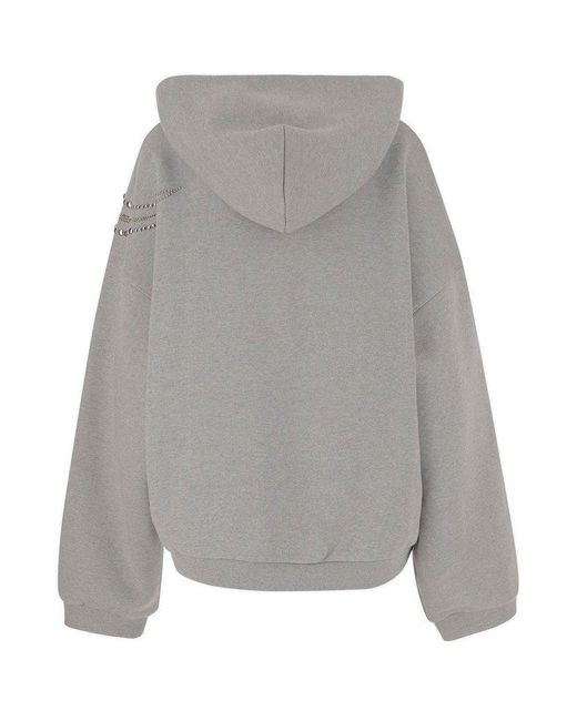 we11done Gray Embellished Zipped Hoodie for men