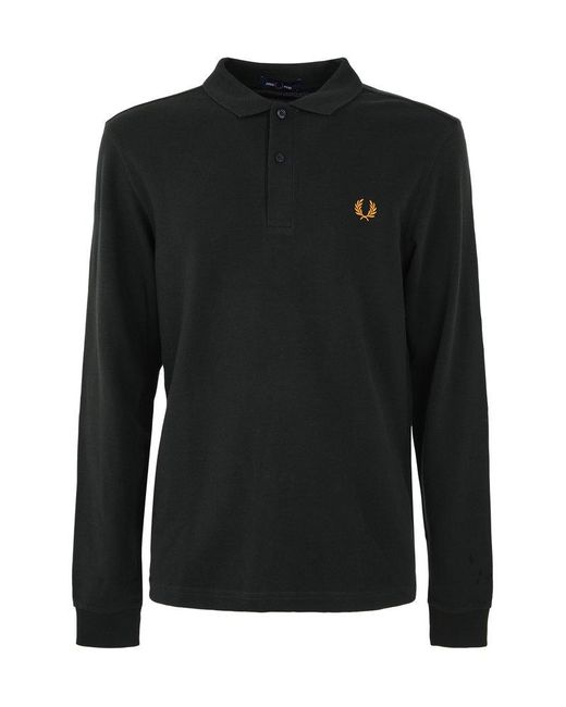 Fred Perry Black Long Sleeved Logo Embroidered Polo Shirt for men