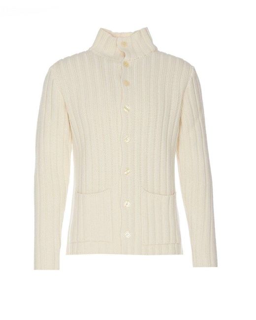 Brian Dales White Long Sleeved Buttoned Knitted Cardigan for men