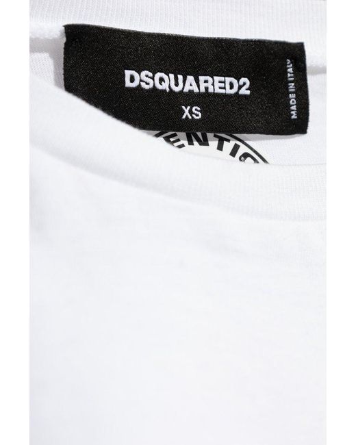 DSquared² White Logo Printed Cropped T-shirt