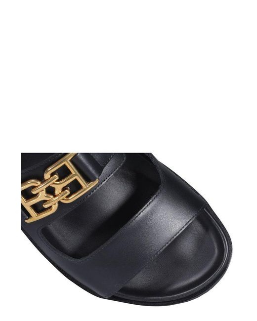 Bally Leather Emma B-chain Plaque Double Strap Sandals in Black | Lyst