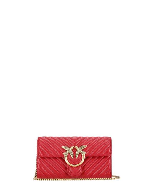 Pinko Red Logo-plaque Chain-linked Quilted Shoulder Bag