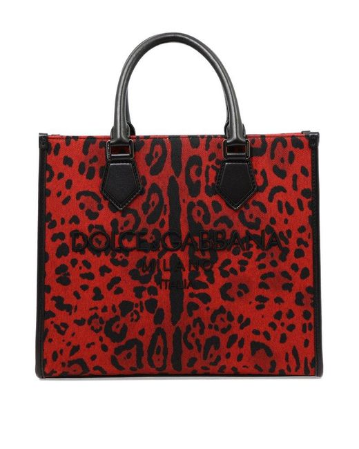 Dolce & Gabbana Logo Embroidered Animal-print Medium Tote Bag for men