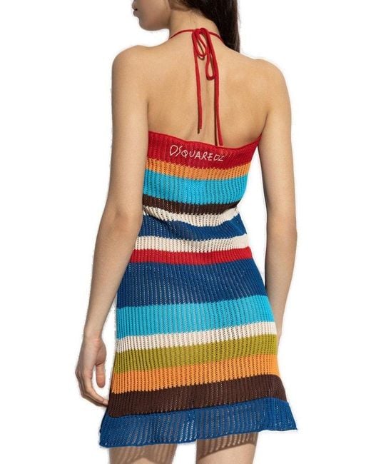 DSquared² Blue Summer Lovers Striped Knitted Dress