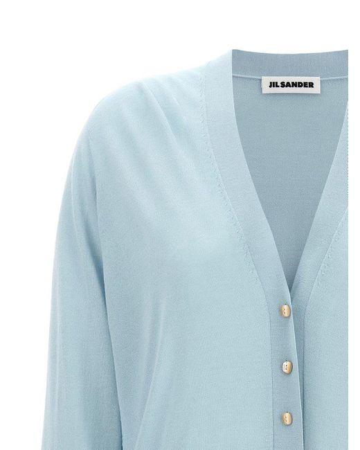 Jil Sander Blue Mixed Cashmere Cardigan Sweater, Cardigans
