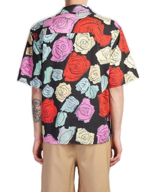 Marni Red Orion Print Poplin Bowling Shirt for men