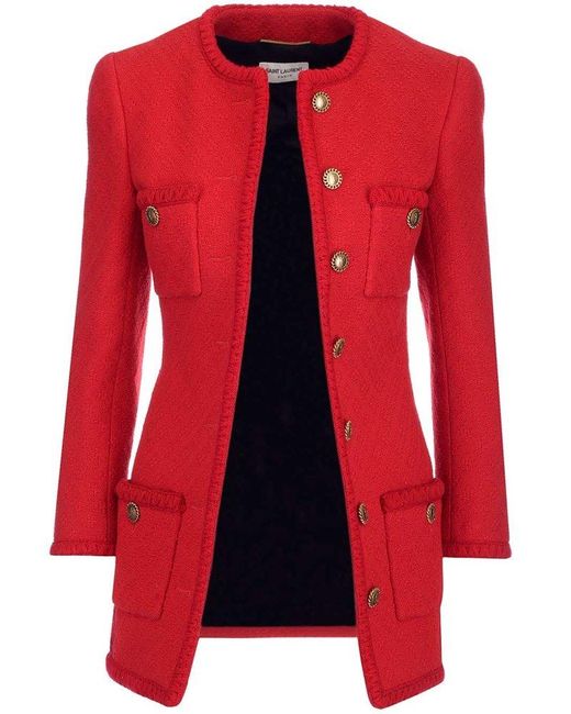 Saint Laurent Red Diamond Embossed Tweed Jacket
