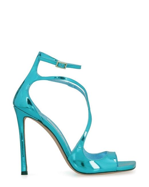 Jimmy Choo Azia Patent Leather Heel Sandals in Blue | Lyst