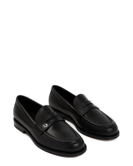 Dior Black Logo Plaque Slip-on Loafers for men