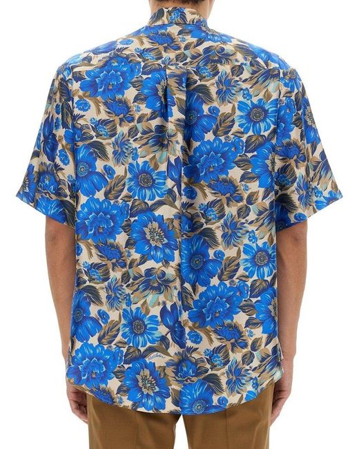Moschino Blue All-over Floral Printed Buttoned Shirt for men