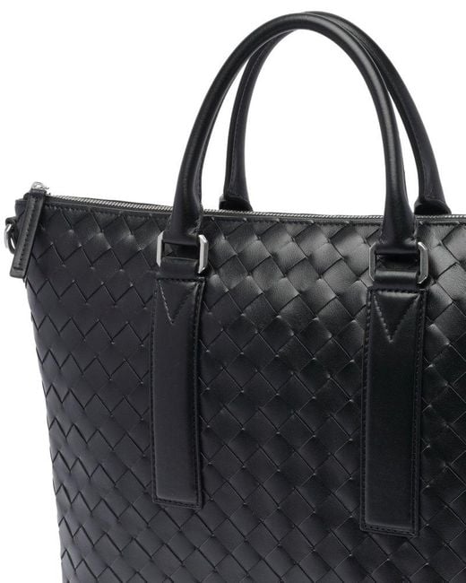 Bottega Veneta Black Intrecciato Zipped Briefcase for men