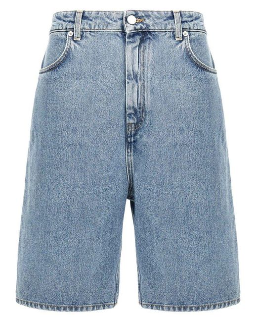 Loulou de Saison Blue Low-Rise Straight-Leg Denim Shorts