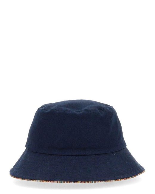 Paul Smith Blue Logo Embroidered Reversible Bucket Hat