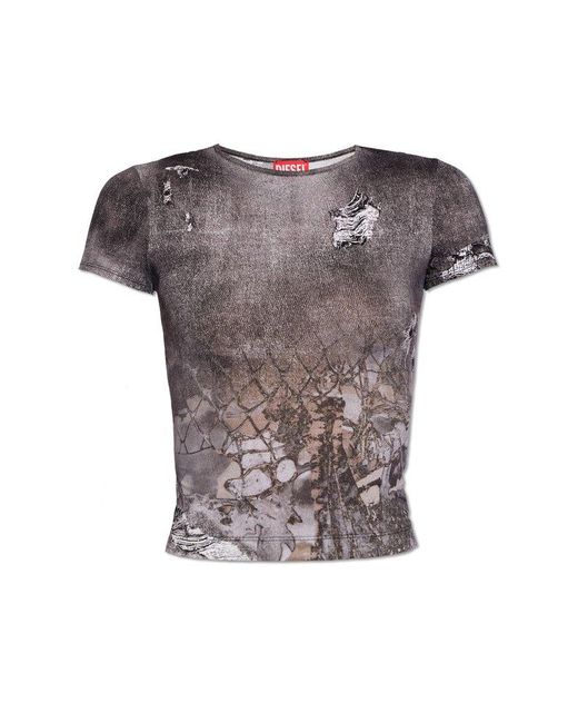 DIESEL Gray Cropped T-shirt With Abstract Print