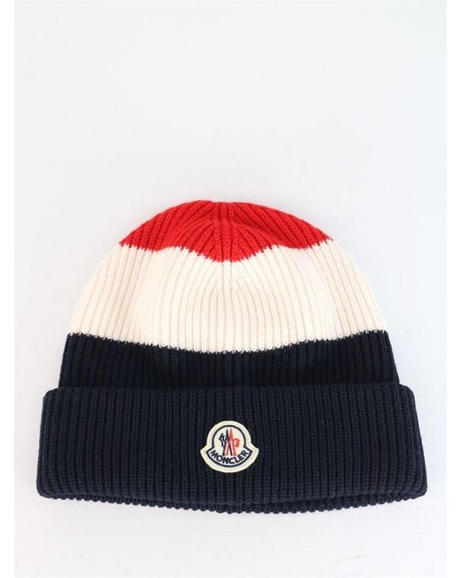 Moncler Logo Patched Tricolour Beanie in Red for Men | Lyst