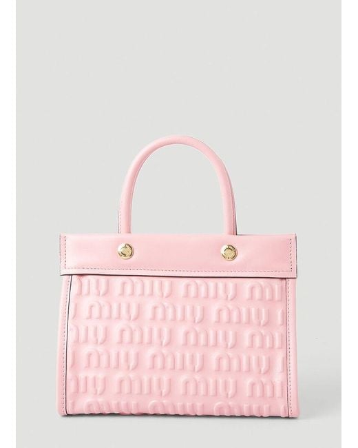 Miu Miu Logo Embossed Mini Tote Bag in Pink | Lyst