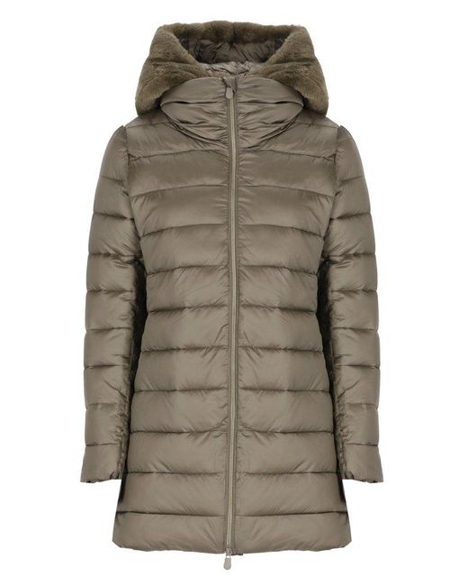 Save The Duck Gray High Neck Hooded Coat