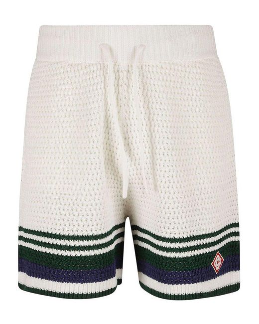 Casablancabrand Gray Striped-edge Crochet Knitted Drawstring Shorts for men