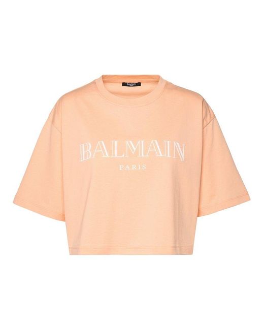 Balmain Natural Orange Cotton Crop T-shirt