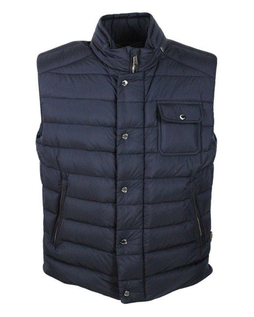 Moorer Blue Morfeo-S3C Zipped Puffer Gilet for men