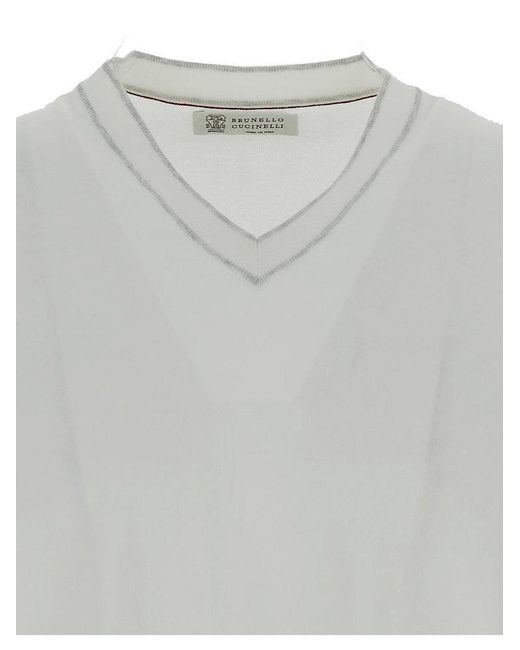 Brunello Cucinelli Gray V-neck Knitted T-shirt for men