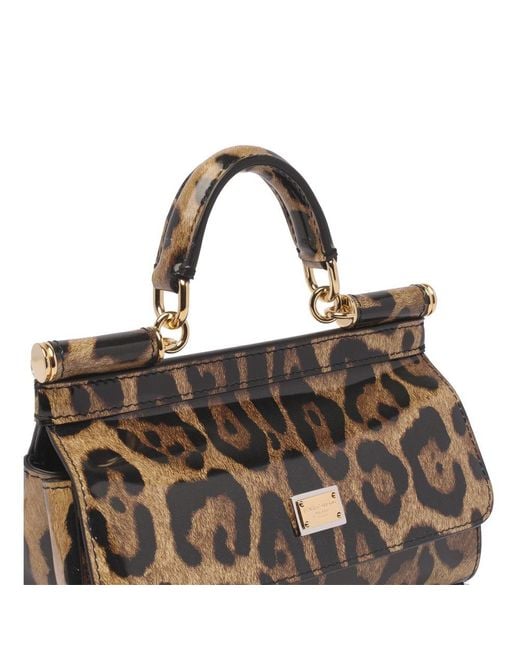 Dolce & Gabbana Brown Small Sicily Bag In Shiny Leopard Print Leather