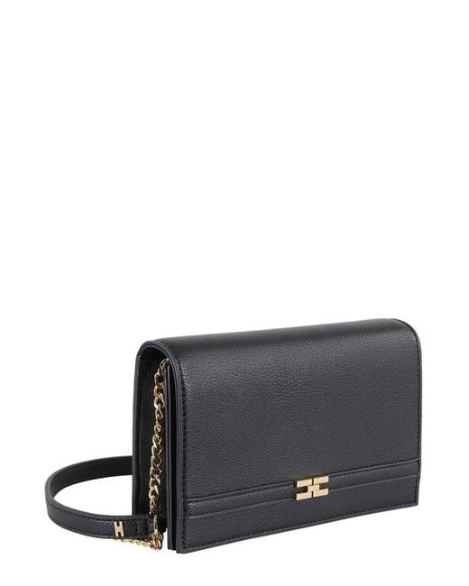 Elisabetta Franchi Gray Logo Plaque Chain Linked Clutch Bag