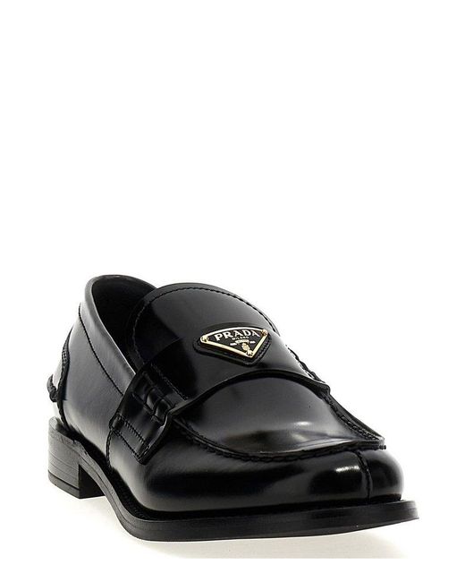 Prada Black Triangle-Logo Slip-On Loafers