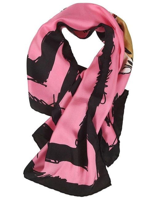 Moschino Pink Logo Detailed Square-shape Scarf