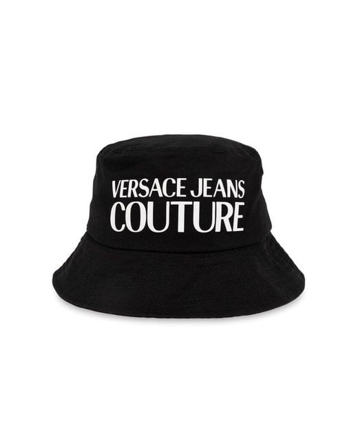 Versace Black Bucket Hat With Logo for men