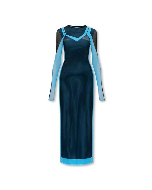 Loewe Blue Colorblocked Mesh Maxi Dress