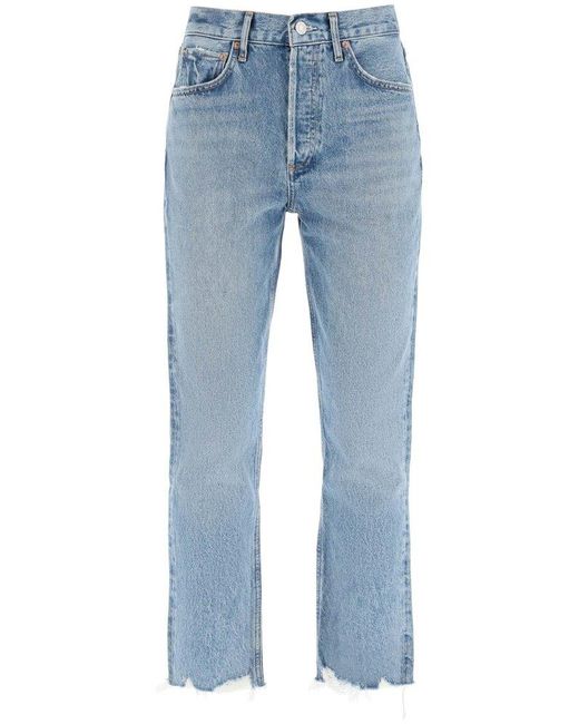 Agolde Blue Riley Cropped Straight Leg Jeans