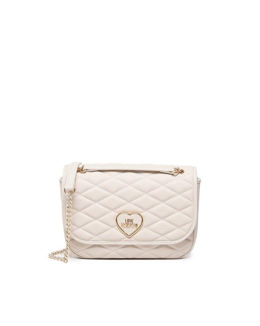 Love Moschino Natural Logo Plaque Quilted Shoulder Bag