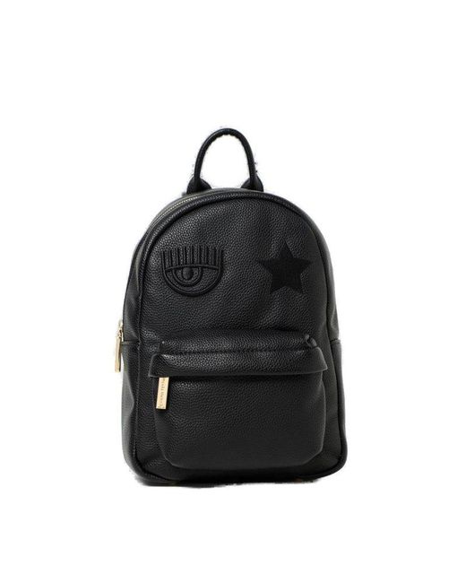 Chiara Ferragni Black Eye Star Embroidered Zipped Backpack