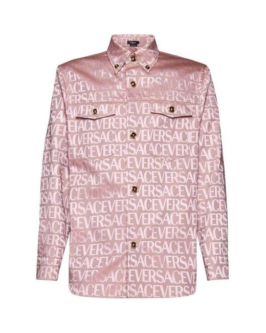 Versace Pink Allover-printed Button-up Shirt Jacket for men